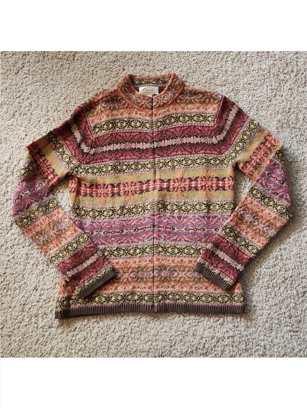 Vintage Talbots Soft Multi-Color Autumn Fair Isle Zip-Front Sweater S